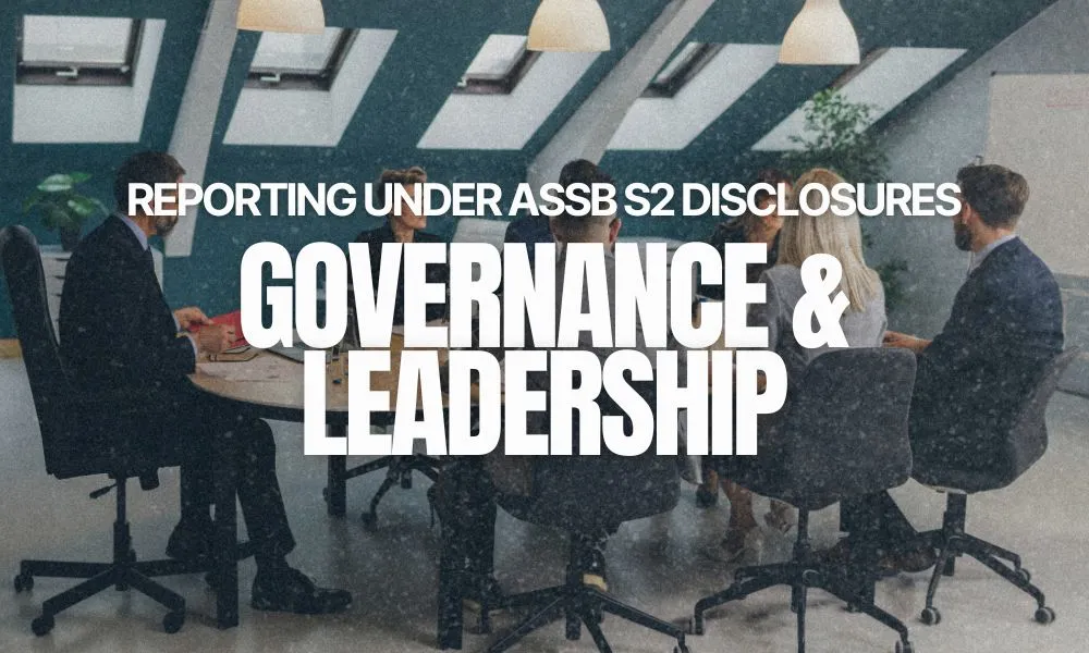 image of board leaders in board meeting with article title: Governance reporting under AASB S2 disclosures
