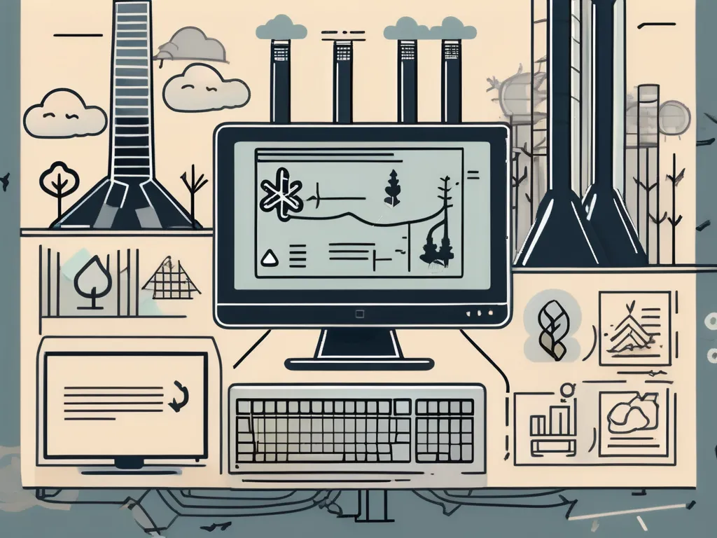 Image of a compute with an accounting software with factories in the background