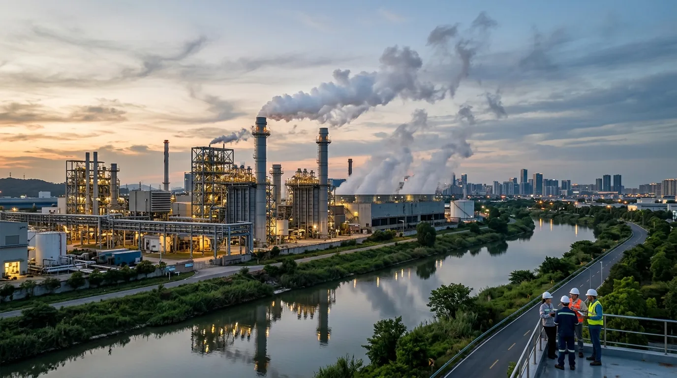 Emissions intensity illustration showing greenhouse gas metrics relative to business output