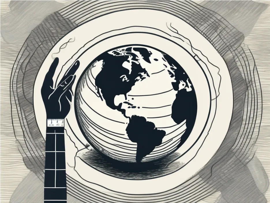 Image of the earth with a caring hand on the left with a newspaper style color scheme