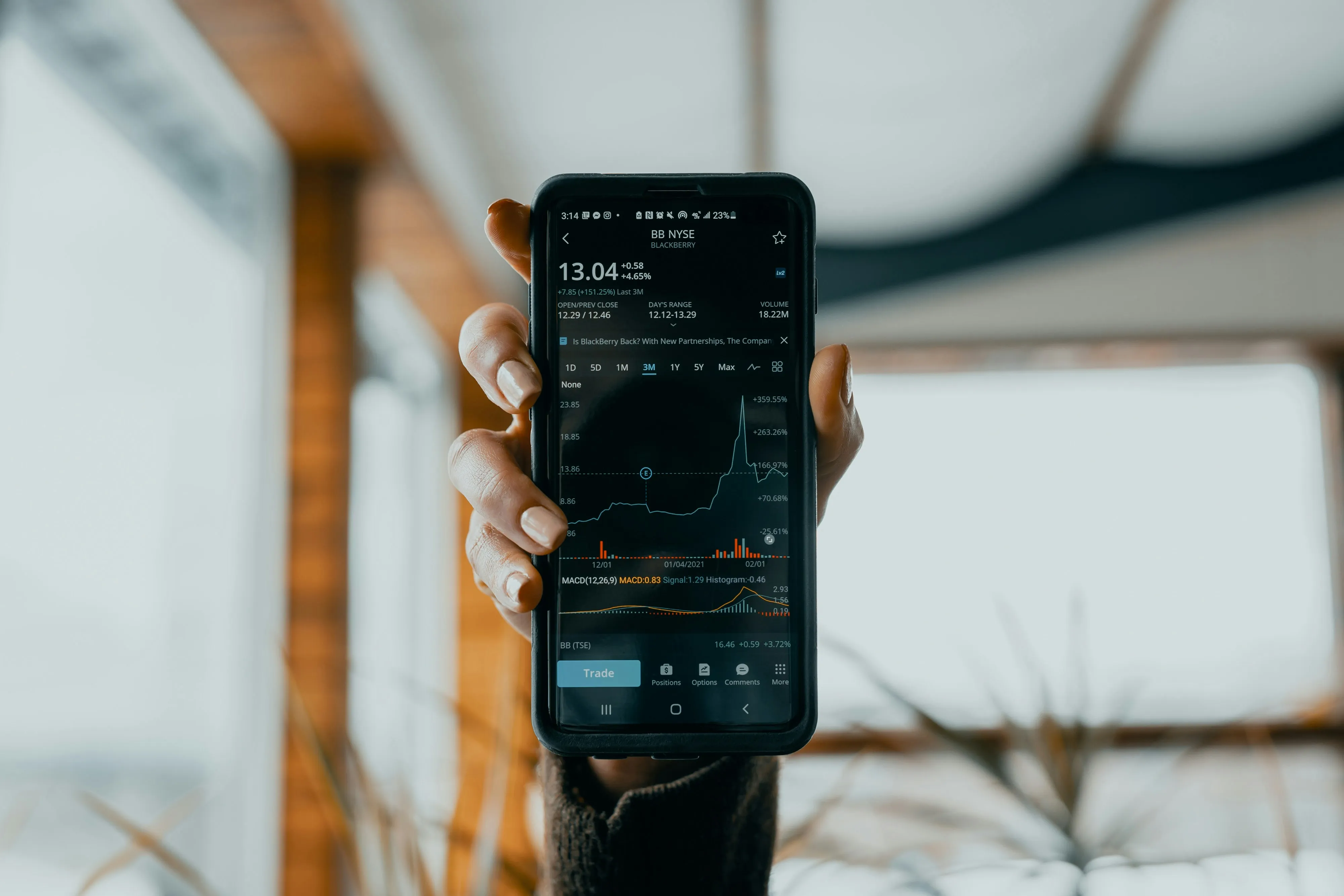 image of phone with stockmarket and finance on display