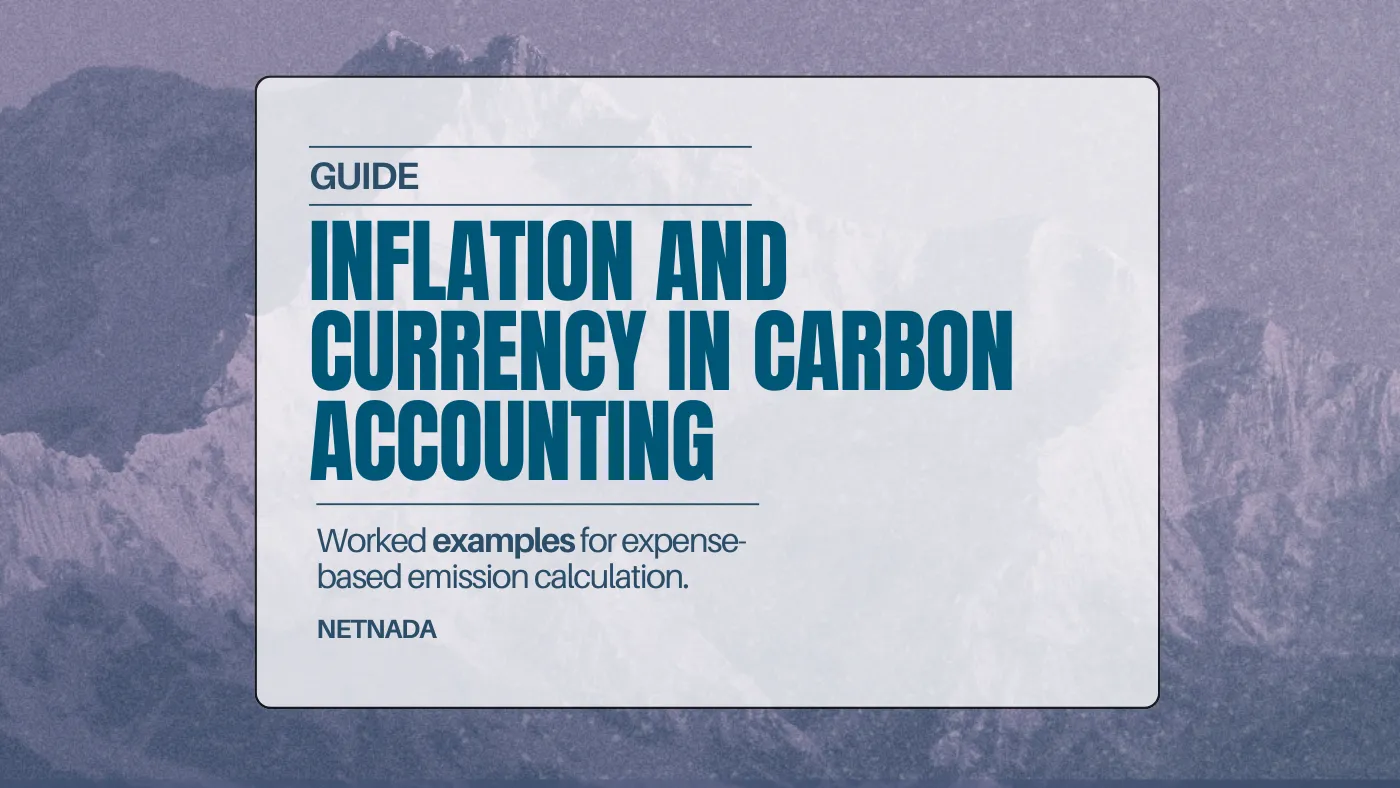 Mountain with text of inflation and currency in carbon accounting.
