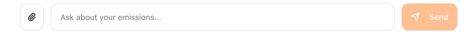 NetNada AI chat input with paperclip file upload icon and natural language emissions query field